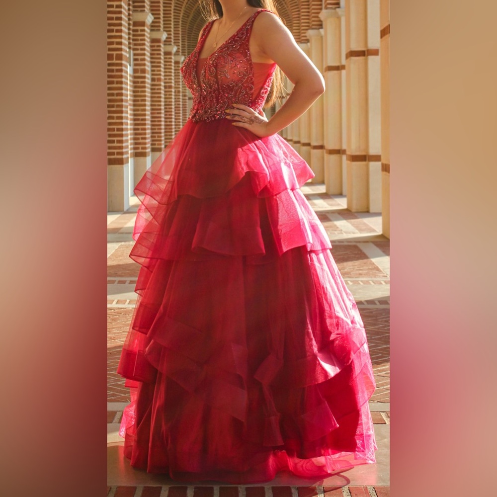 Red Layered Gown Prom Dress